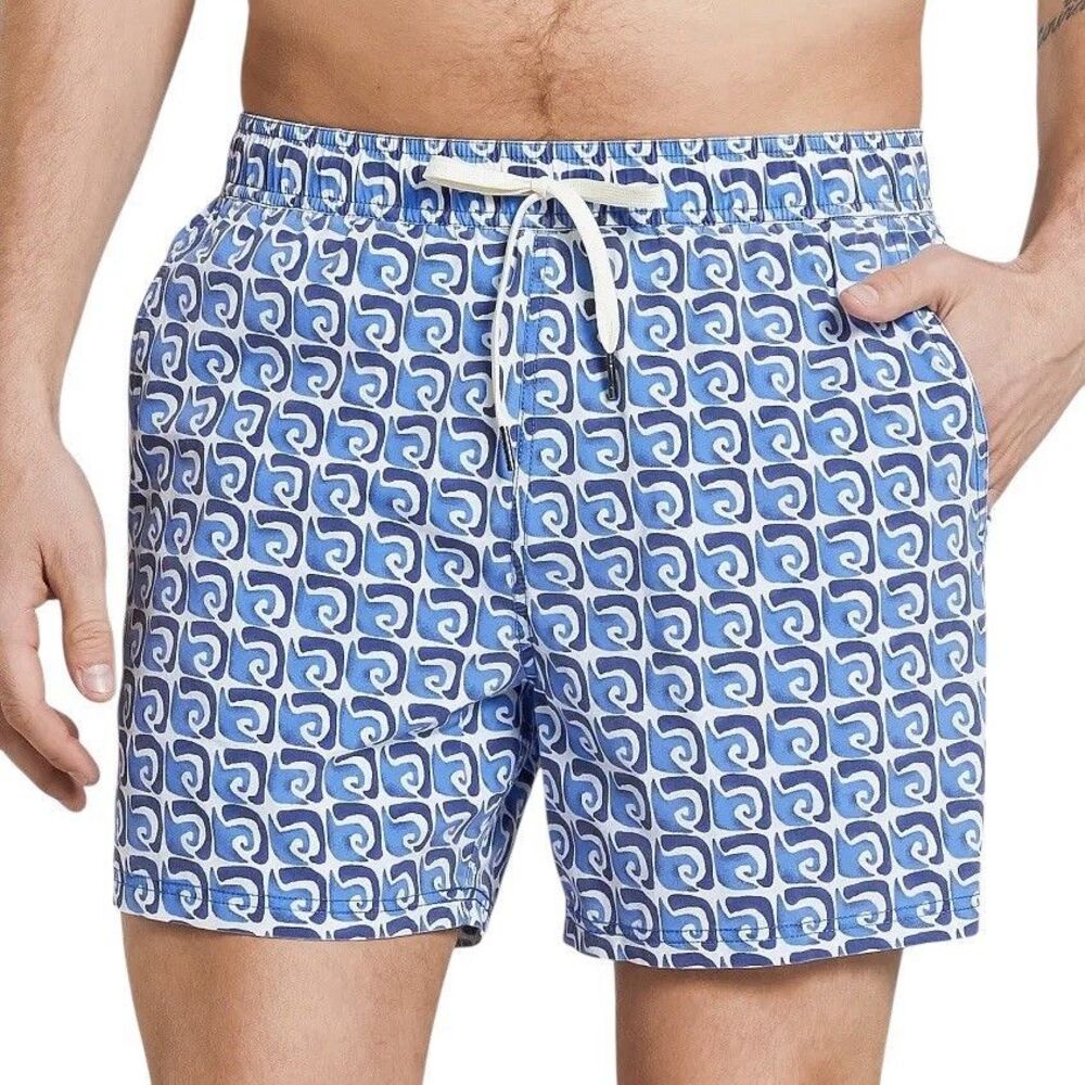 FAIR HARBOR The Bungalow Rolling Waves Stretch Swim Trunks Large 5” Inseam Lined